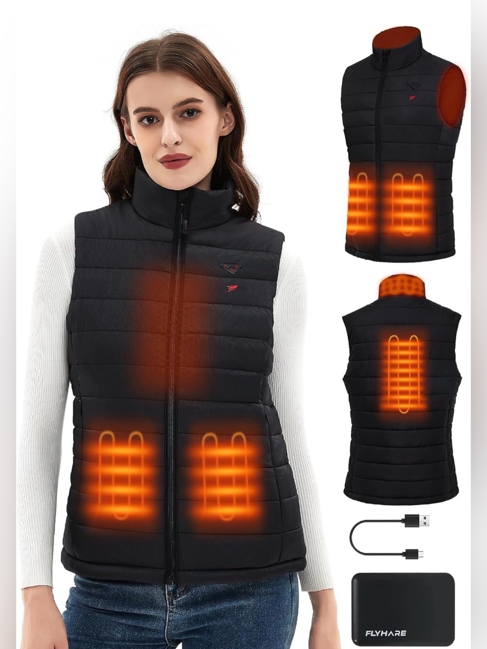 NWOT Flyhare Women’s Battery Heated Black Quilted Puffer Vest - Lightweight
